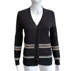 Carnaby Vintage Ribbed Cardigan Sweater Womens Size XS Wool Blend Striped Y2K